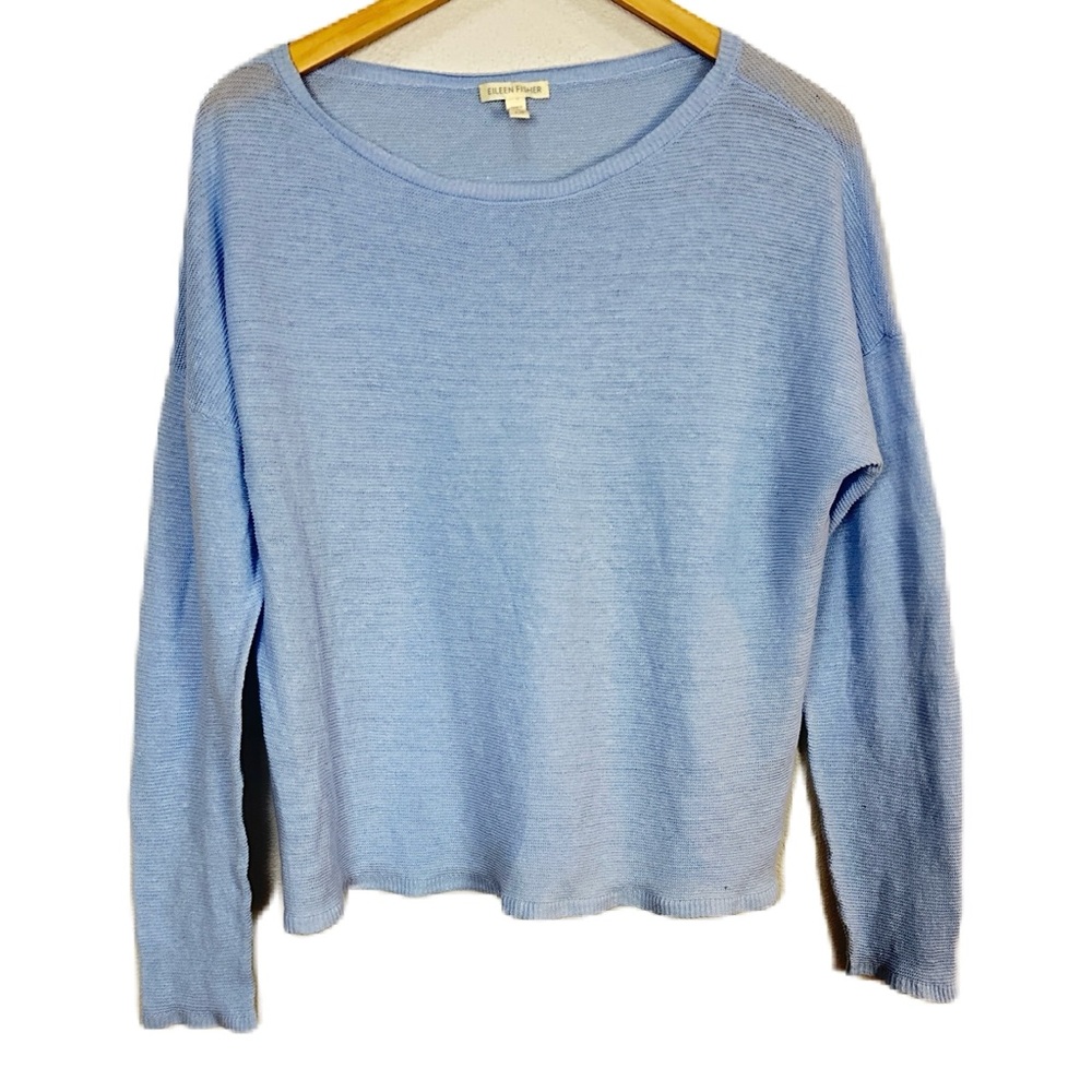 Eileen Fisher Linen Blue Long Sleeves Sweater Lightweight‎ Knit Women’s Large